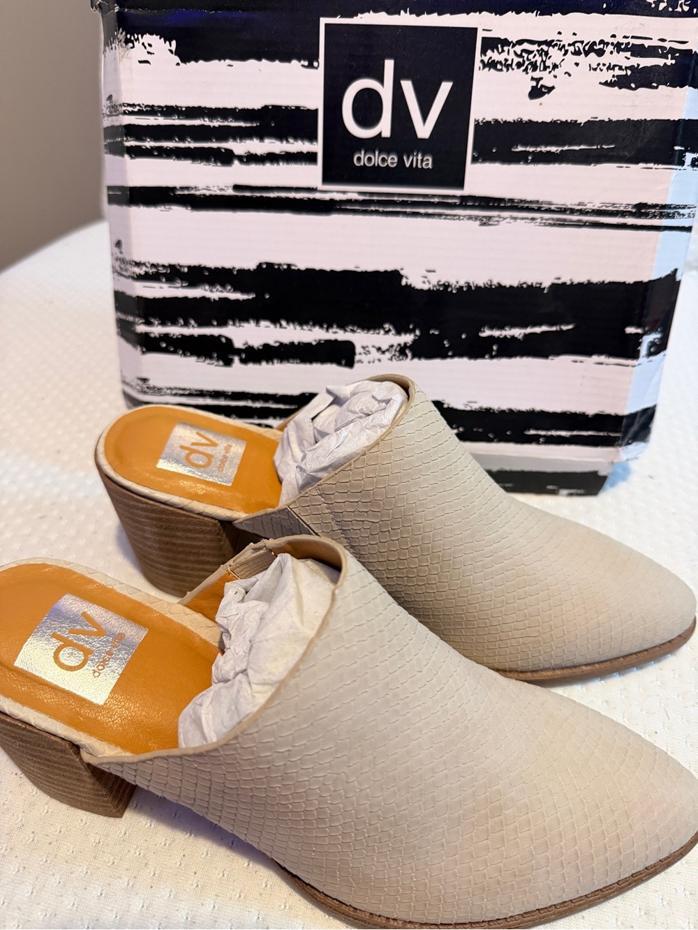 Dolce Vita Cream Textured Slip-On Mule Heels